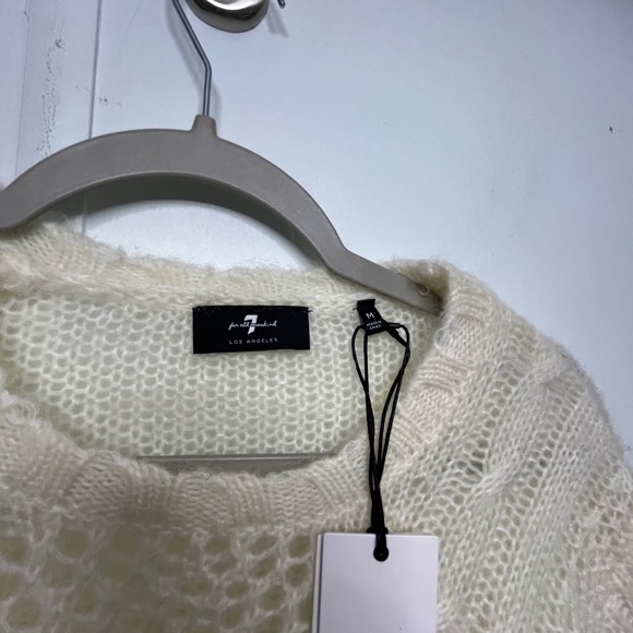 7 For All Mankind Open Neck Cable Knit Pullover Sweater M Mohair Wool 7FAM - Picture 5 of 12